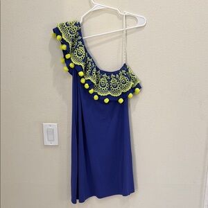 Lilly Pulitzer Royal Blue Dress with Neon Yellow Accents